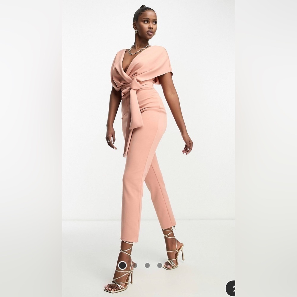 ASOS Fallen Shoulder Scuba Jumpsuit in Blush